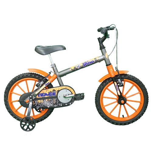Bicicleta - Aro 16 - Dino - Infantil - Tk3-Track - Prata e Laranja