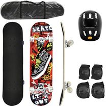 Kit Skate Com Shape De Madeira + Kit De Segurança Estampado