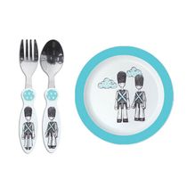 Kit Minimi - 2 Talheres e Prato de Alimentação - Soldado - Azul