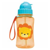 Garrafinha Plástico com Canudo - 350 Ml - Animal Fun - Leão - Buba