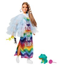 Boneca Articulada - Barbie - Extra - Fashionista - Vestido Arco Iris - 32 cm - Mattel