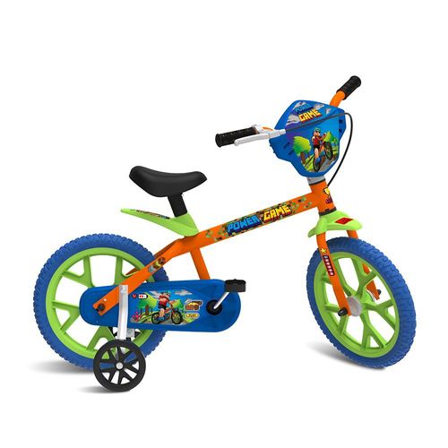 Bicicleta - Aro 14 - Laranja e Azul - Power Game - Bandeirante