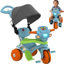 Triciclo Passeio e Pedal Infantil com Capota Azul Bandeirante