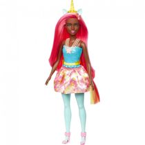 Boneca Barbie Dreamtopia Unicórnio Cabelo Amarelo Rosa, com Saia, Faixa de Cabeça de Cauda de Unicórnio Removível
