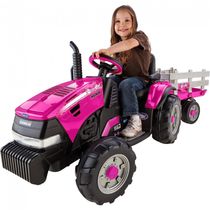 Trator e Reboque Elétrico Infantil Peg Perego Case IH Magnum 12 Volts, Rosa