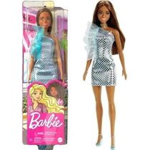 Boneca Barbie Fashionista Morena Vestido Azul Com Glitter