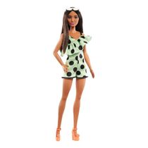 Boneca Barbie Fashionista Morena Com Vestido De Bolinha