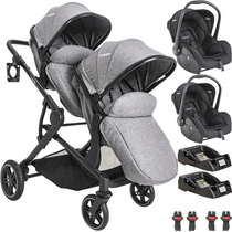 Carrinho para Gemeos 2 Bebe Conforto 2 Base Kiddo Pair Cinza