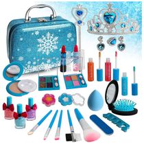 Kit de Maquiagem Infantil Lavável com 31 Peças para Crianças de 4 a 6 Anos, Aimiffy Frozen, Azul