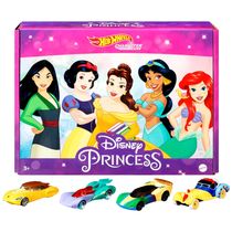 Conjunto 5 Carrinhos Disney Princesas para Crianças Acima de 4 Anos, Hot Wheels