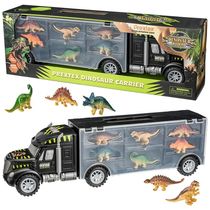 Caminhão Transportador de Dinossauros 40 cm com 6 Mini Dinossauros para Crianças Acima de 3 Anos, Prextex