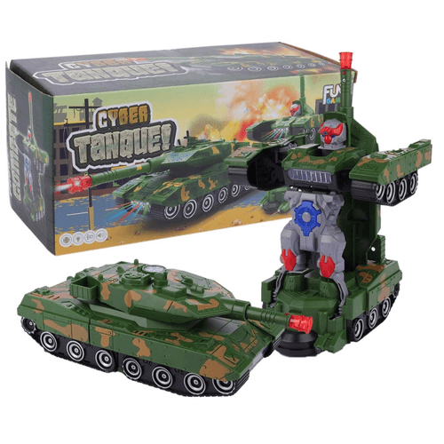 Carrinho Tanque de Guerra Transforma em Robô Controle Remoto Bate e Volta com Luzes e Sons Verde