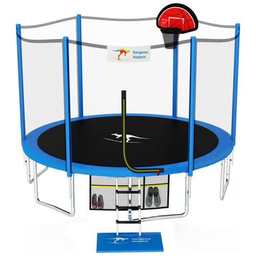 Trampolim Kangaroo Hoppers para crianças, trampolim de 12 14 15 pés com cesta de basquete, rede de gabinete de s...