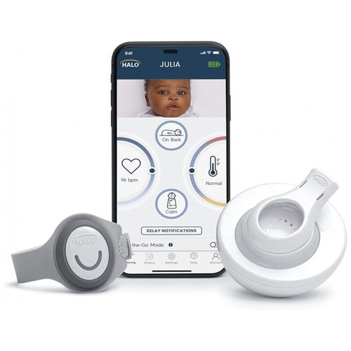 Monitor para Bebê de Frequência Cardíaca ao Vivo, Sobreposição, Temperatura de Pele, Dados de Sono, HALO, Branca