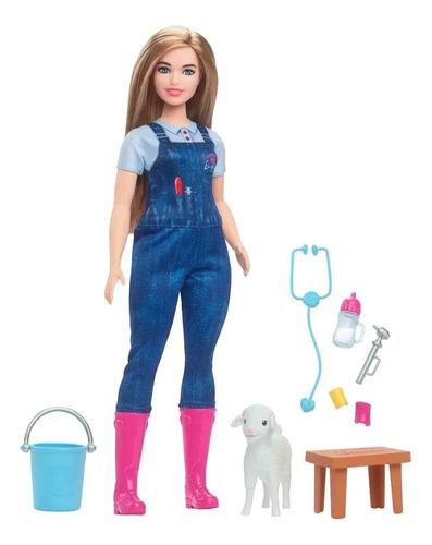 Boneca Barbie Profissões Veterinária Da Fazenda Com Ovelha