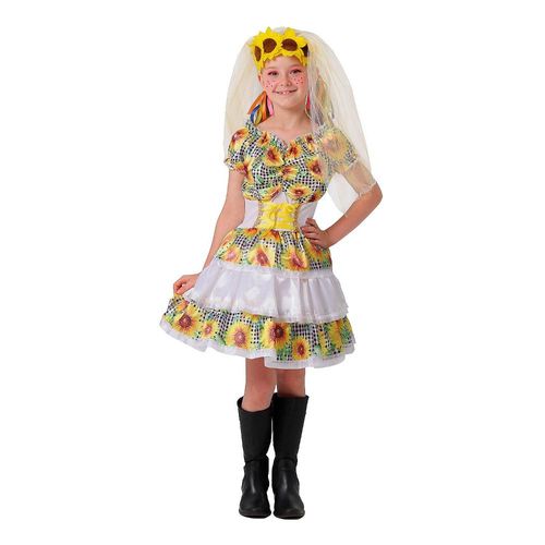 Vestido Noiva Caipira Infantil Feminina Com Espartilho e Véu - GG 11 - 12