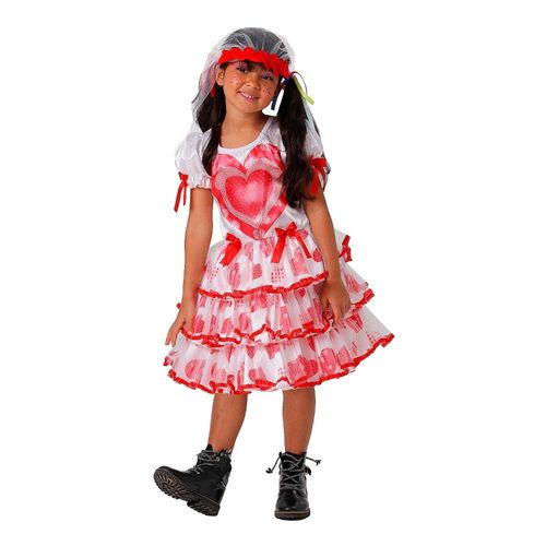 Vestido Noiva Caipira pra Quadrilha de Festa Junina Infantil Luxo - P 2 - 4