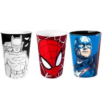 Kit 3 copos Super Herois Homem Aranha Batman Capitão America