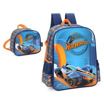 Kit Mochila De Costas Hot Wheels Pista + Lancheira Azul