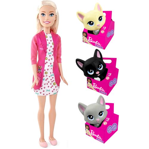 Boneca Barbie Veterinária 65cm + 3 Gatos 8 Acessórios Mattel