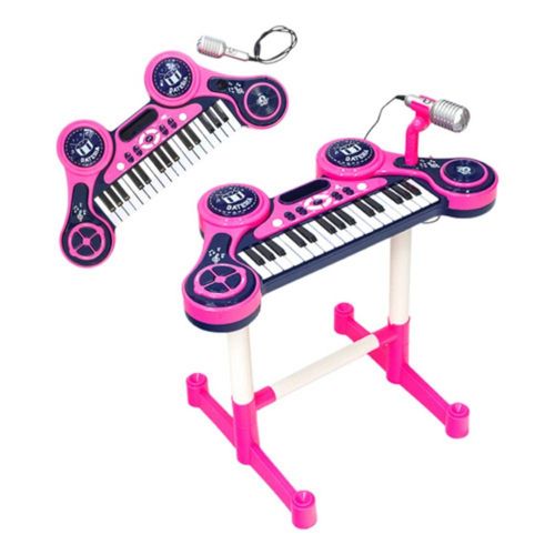 Piano Infantil Eletrônico c/ Microfone e Efeitos de DJ Rosa Unik Toys