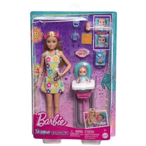 Boneca Barbie Skipper Cuidando de Bebe Mattel - HTK35 Barao e Fun