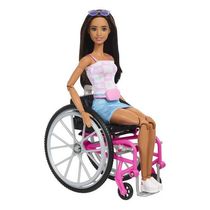 Boneca Barbie Cadeira De Rodas + Cachorro Cabelo Castanho