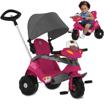 Triciclo Bandeirante Passeio e Pedal Velobaby com Capota Rosa