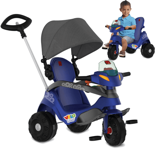Triciclo Velobaby com Capota Azul Passeio e Pedal Bandeirante