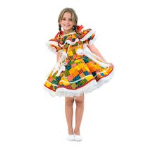 Fantasia Vestido Festa Junina Infantil Menina Com Bolsinha - GG 11 - 12