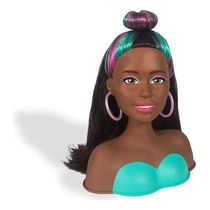 Boneca Barbie Busto Totally Hair Negra Cabelo Colorido Luxo
