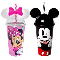 Copo Minnie e Mickey com Orelhas Tampa e Canudo Infantil