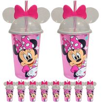 Copinho Caneca E Copo Com Orelhas E Canudo Minnie Rosa Kit 3 Pçs