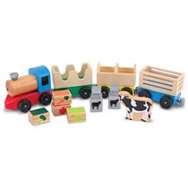 Kit de Trem de Fazenda Infantil de Madeira com 3 Vagões Interligados para Crianças Acima de 3 Anos, Melissa & Doug