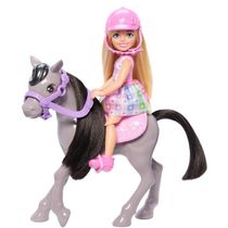 Boneca Barbie Chelsea 14 cm Pônei Cinza Capacete Sela HTK29 Mattel