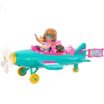 Boneca Barbie Chelsea Can Be Piloto avião 14 cm aeronave 2 lugares com hélice giratória pet acessórios HTK38 Mattel