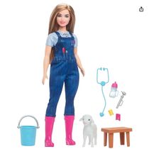 Boneca Barbie Profissões Veterinária Curvy Fazenda Loira Cordeiro Acessórios HRG42 Mattel