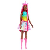 Boneca Barbie Unicórnio Cabelo Longo Rosa Escova e Acessórios HRR01 Mattel