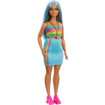 Boneca Barbie Fashionistas Cabelo Azul - Top Colorido Hrh16