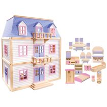 Casa de Bonecas em Madeira com 19 Peças de Mobília para Crianças, Melissa & Doug