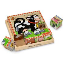 Quebra Cabeça em Cubo Infantil de Madeira, Tema Fazenda com Bandeja de Armazenamento e 16 Peças, Melissa & Doug