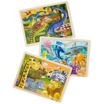 3 Quebra Cabeça Infantil de Madeira, Temas Dinossauro, Safari e Oceano para Crianças Acima de 3 Anos, Melissa & Doug