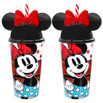 Copo Infantil Meninas Com Canudo Orelhas Da Minnie - Kit C/2