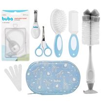 Kit Cuidados Bebê Escova Cortador Aspirador Azul Buba 11 Pçs