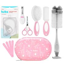 Kit Bebê Escova Cortador Aspirador Limpa Mamadeira Rosa Buba