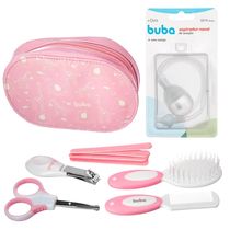 Kit Cuidados Bebê Escova Cortador Aspirador Rosa Buba 10 Pçs