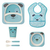 Kit de Alimentação Com Babador Buba Bambu Cachorro Azul