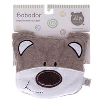 Babador Bebê Carinha Urso Cinza Zip