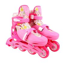 Patins - 4 Rodas - C Proteção - Tamanho 32-35 - Princesas - Inline E Triline - Rosa - Bbr Toys