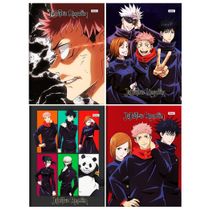 Kit 4 Caderno Jujutsu Kaisen Brochurão Universitario 80Fls Capa Dura - Foroni